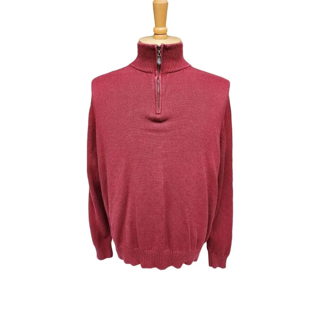 Brooks Brothers 346 Mens l large red Pima Cotton 1/4 Zip Pullover